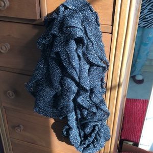 Infinity scarf in black with silver metallic threads, ruffled.